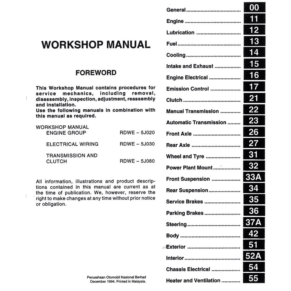 Proton PERDANA S4 1995-1998 Full Manual Set – Repair & Maintenance Manual WORKBOOK - page 2