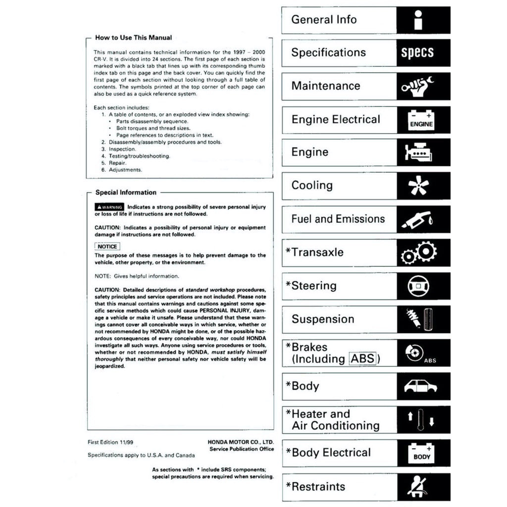CRV Honda CR-V 1997-2001 Full Manual Set – Repair & Maintenance Manual - page 2