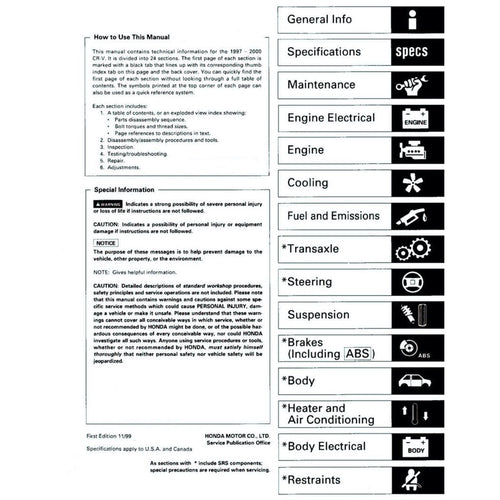 CRV Honda CR-V 1997-2001 Full Manual Set – Repair & Maintenance Manual - page 2