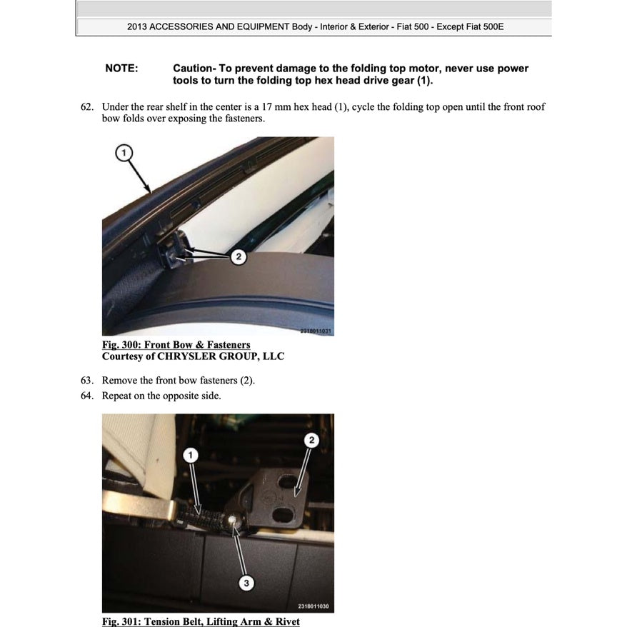 Fiat 500 C 2007-2019 Full Manual Set – Convertible Roof Service & Repair Manual - page 8