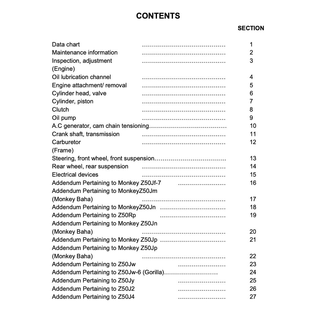 Honda MONKEY / GORILLA Z50J 2008 Full Manual Set – Repair & Maintenance Manual - page 2