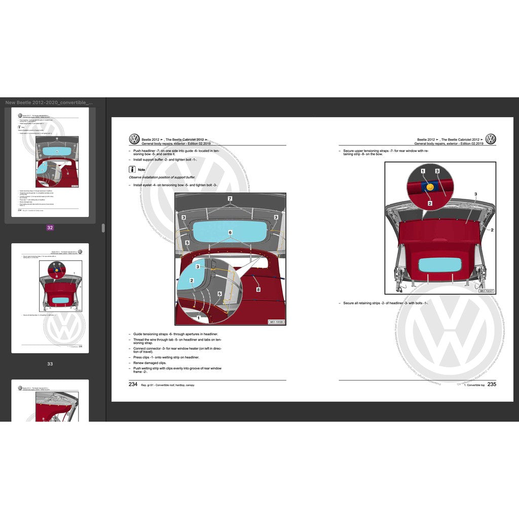 VW NEW BEETLE A5 2011-2019 Full Manual Set – Convertible Top Repair & Maintenance Manual - page 3