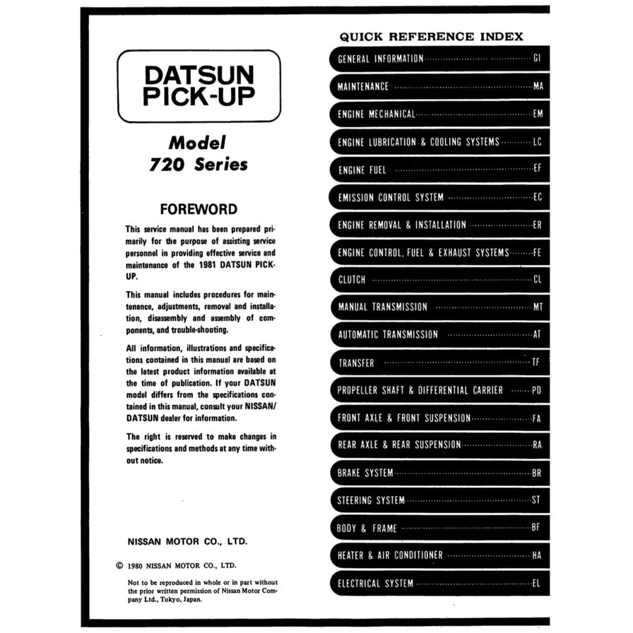 Datsun PICKUP 720 1980-1986 Full Manual Set – Repair & Maintenance Manual - page 2