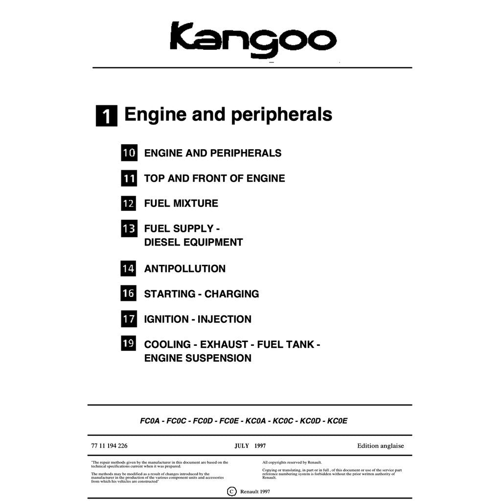 Renault KANGOO I X76 KC/KW 1997-2007 Full Manual Set – Repair & Maintenance Manual - page 2
