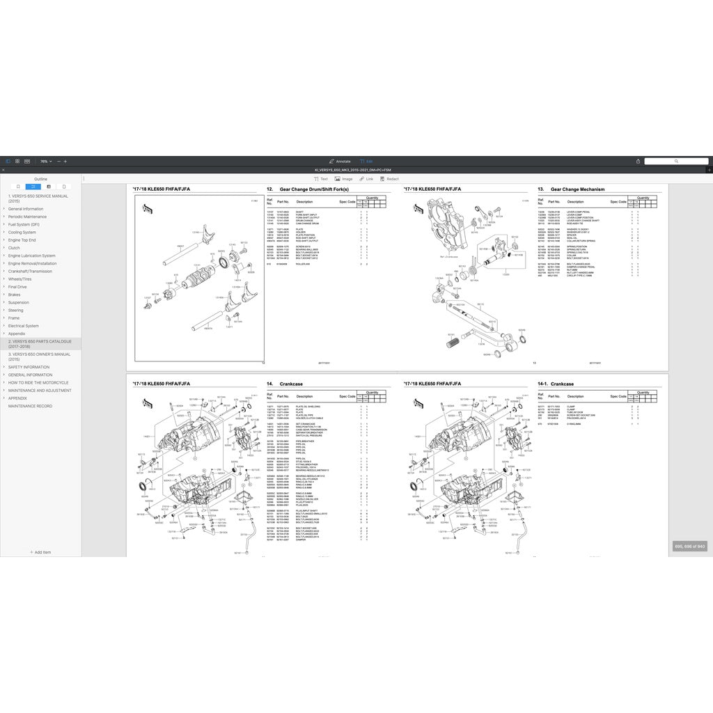 Kawasaki VERSYS KLE 650 2015+ Full Manual Set – Repair & Maintenance Manualand Spare Parts Catalog and User Handbook - page 9