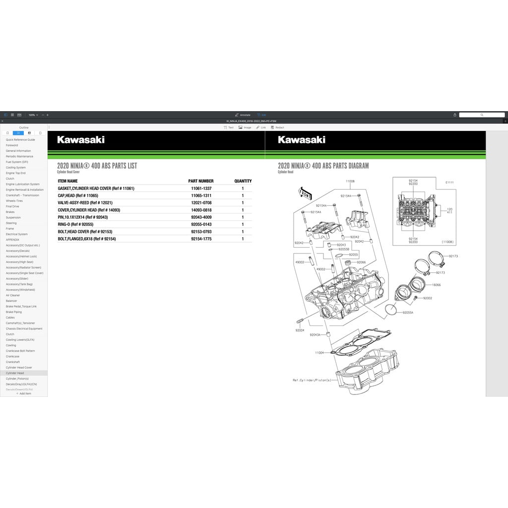 Kawasaki NINJA 400 2018-2022 Full Manual Set – Repair & Maintenance Manual and Spare Parts Catalog andUser Handbook - page 8