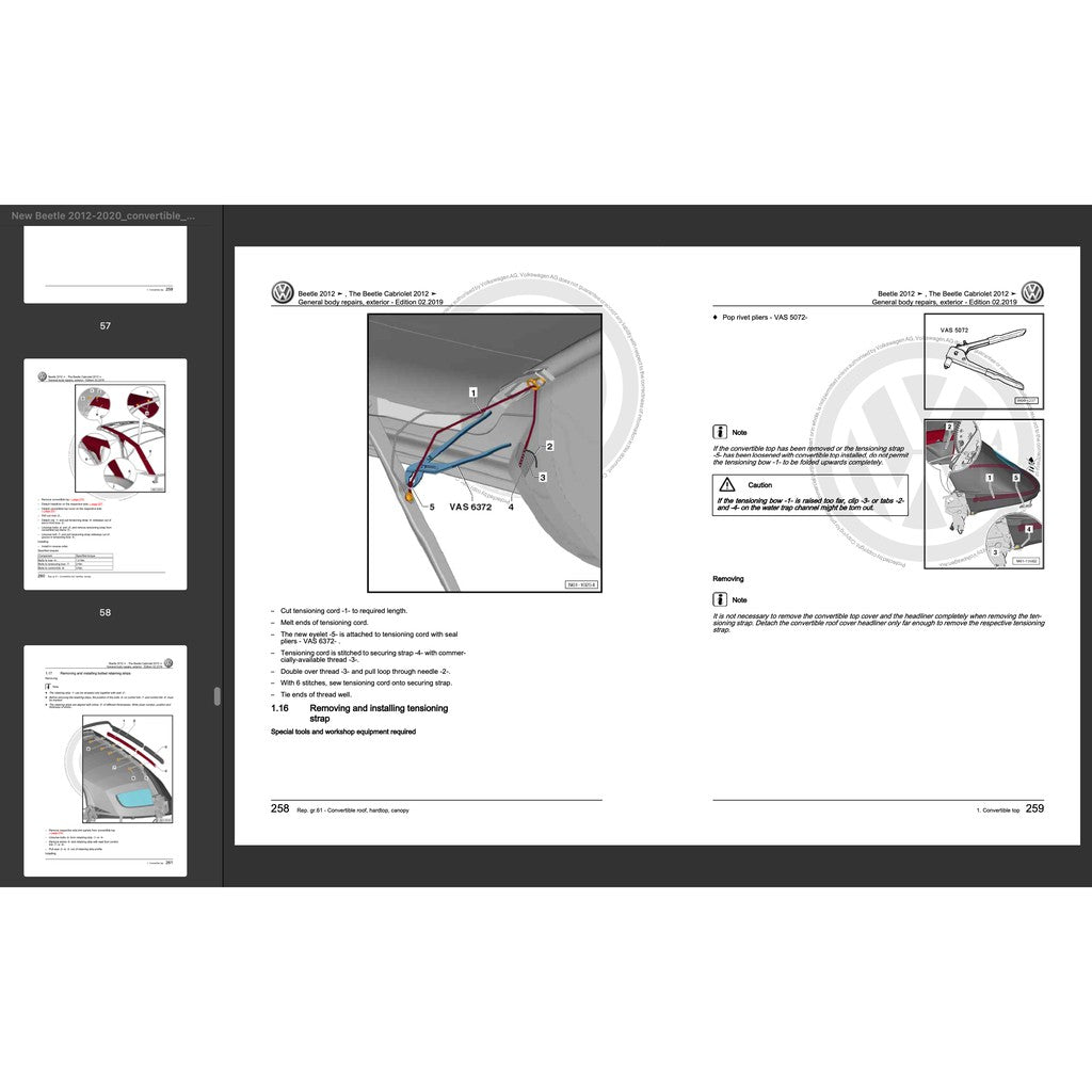 VW NEW BEETLE A5 2011-2019 Full Manual Set – Convertible Top Repair & Maintenance Manual - page 4