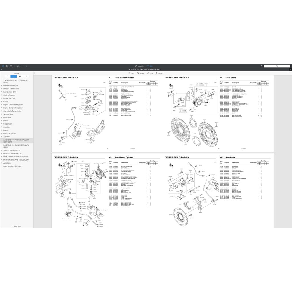Kawasaki VERSYS KLE 650 2015+ Full Manual Set – Repair & Maintenance Manualand Spare Parts Catalog and User Handbook - page 8