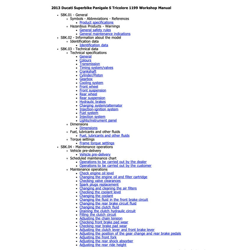 Ducati PANIGALE Senna 1199 2012-2014 Full Manual Set – Repair & Maintenance Manual and Spare Parts Catalog and User Handbook - page 2