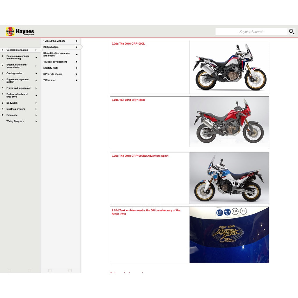 Honda CRF1000 A/A2/D/D2 AFRICA TWIN 2016-2019 Full Manual Set – Repair & Maintenance Manual - page 9