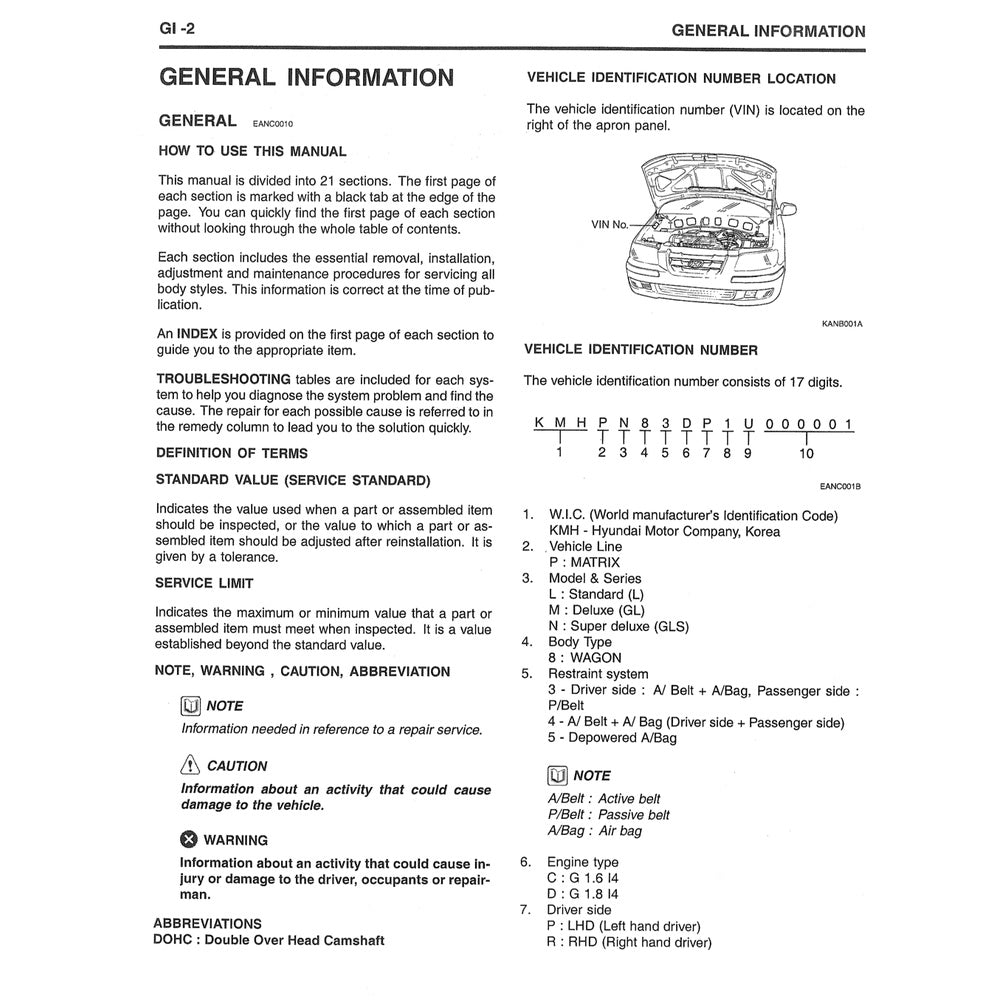 Hyundai/INOKOM MATRIX FC 2001-2009 Full Manual Set – Repair & Maintenance Manual and User Handbook - page 4