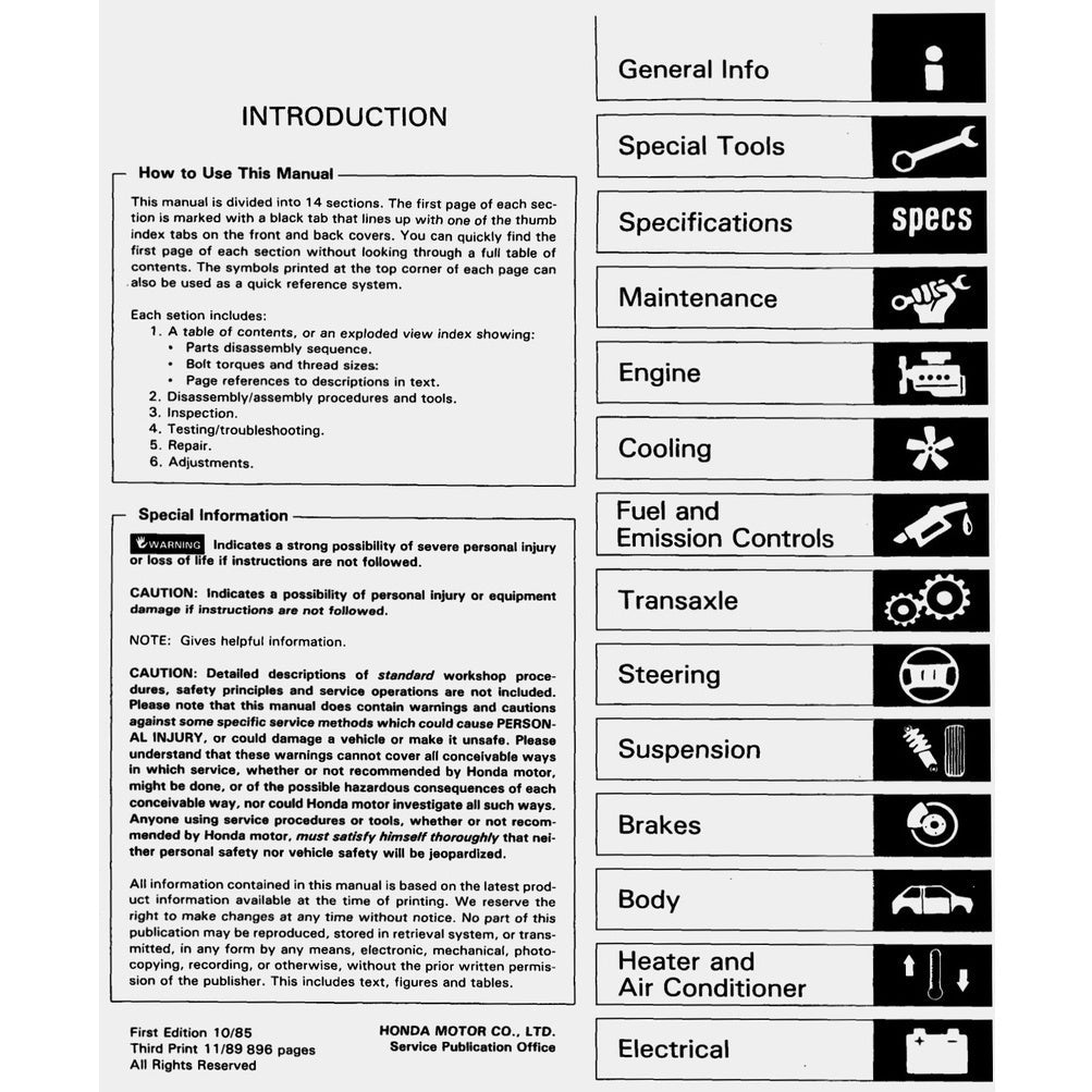Honda ACCORD 3 CA 1986-1989 Full Manual Set – Repair & Maintenance Manual - page 2