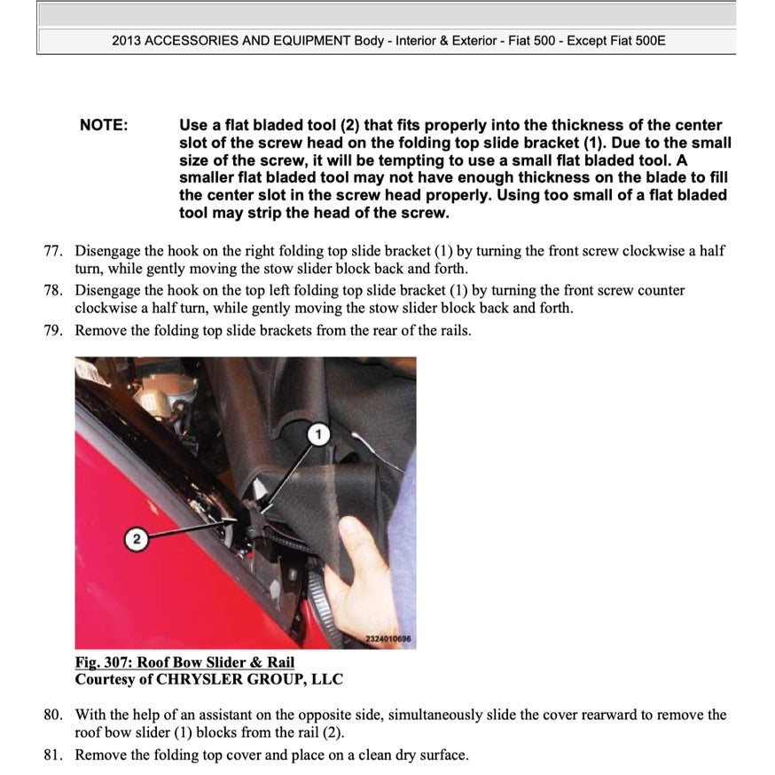 Fiat 500 C 2007-2019 Full Manual Set – Convertible Roof Service & Repair Manual - page 5
