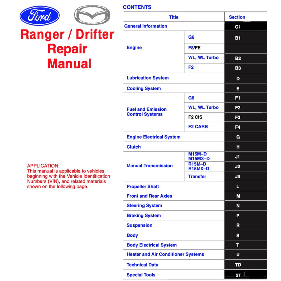 Ford RANGER PE/PG/PH 1998-2005 Full Manual Set – Repair & Maintenance Manual - page 2