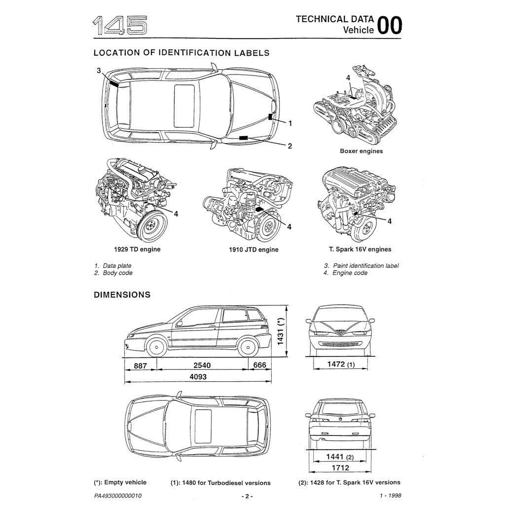 Alfa Romeo 145-146 Type 930 A/B 1995-2003 Full Manual Set – Repair & Maintenance Manual - page 3
