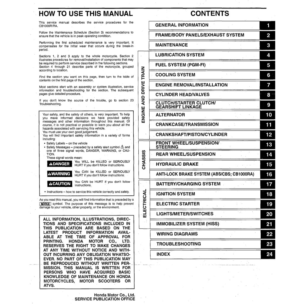 Honda CB1000R SC60 2009-2017 Full Manual Set – Repair & Maintenance Manual and User Handbook / CB 1000 R - page 2