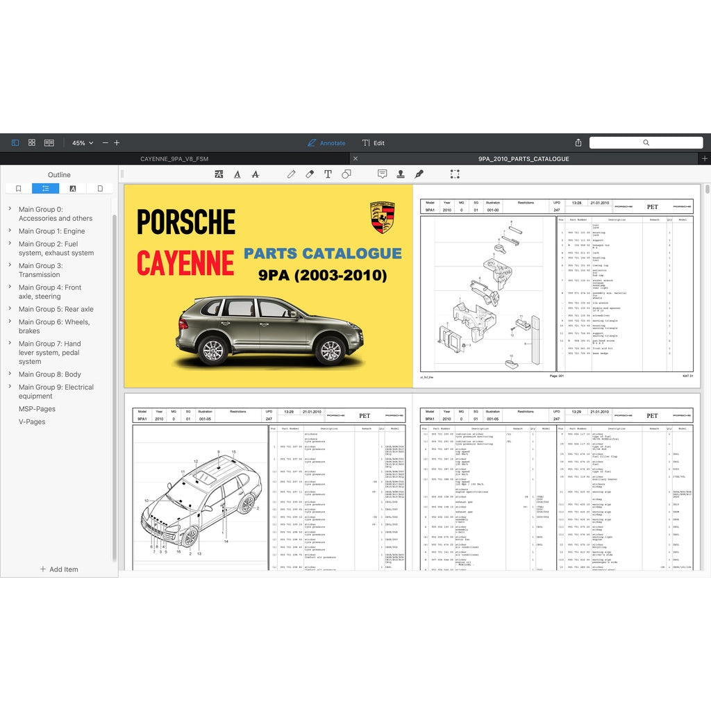 Porsche CAYENNE 955 9PA 2003-2008 Full Manual Set – Repair & Maintenance Manual and Spare Parts Catalog - page 6