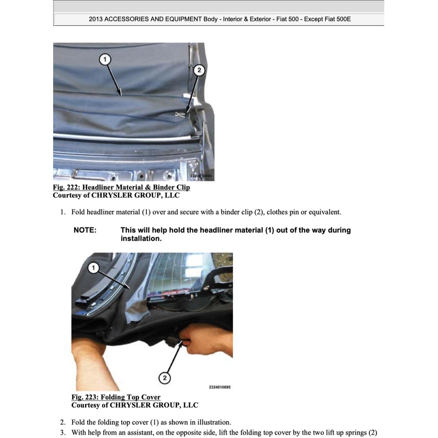Fiat 500 C 2007-2019 Full Manual Set – Convertible Roof Service & Repair Manual - page 2