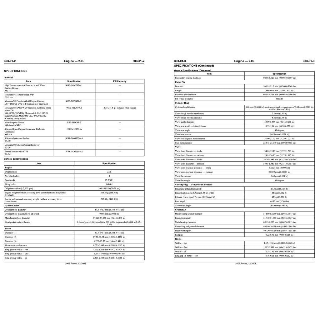 Ford DURATEC 2.0L Engine Workshop Manual - page 2
