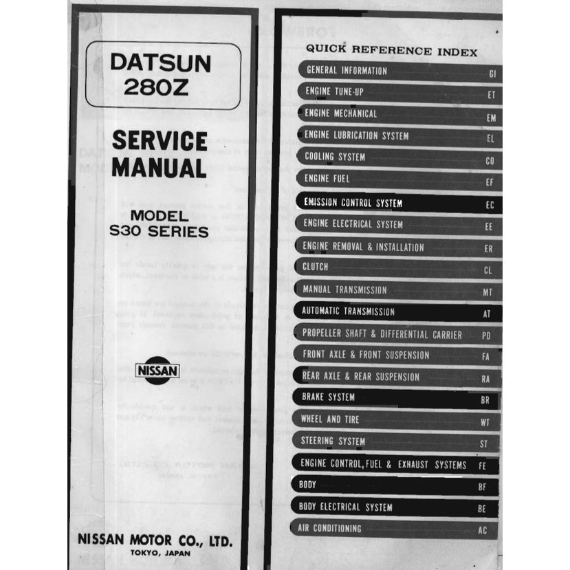 Datsun 280Z S30 1975-1978 Full Manual Set – Repair & Maintenance Manual and Spare Parts Catalog - page 2