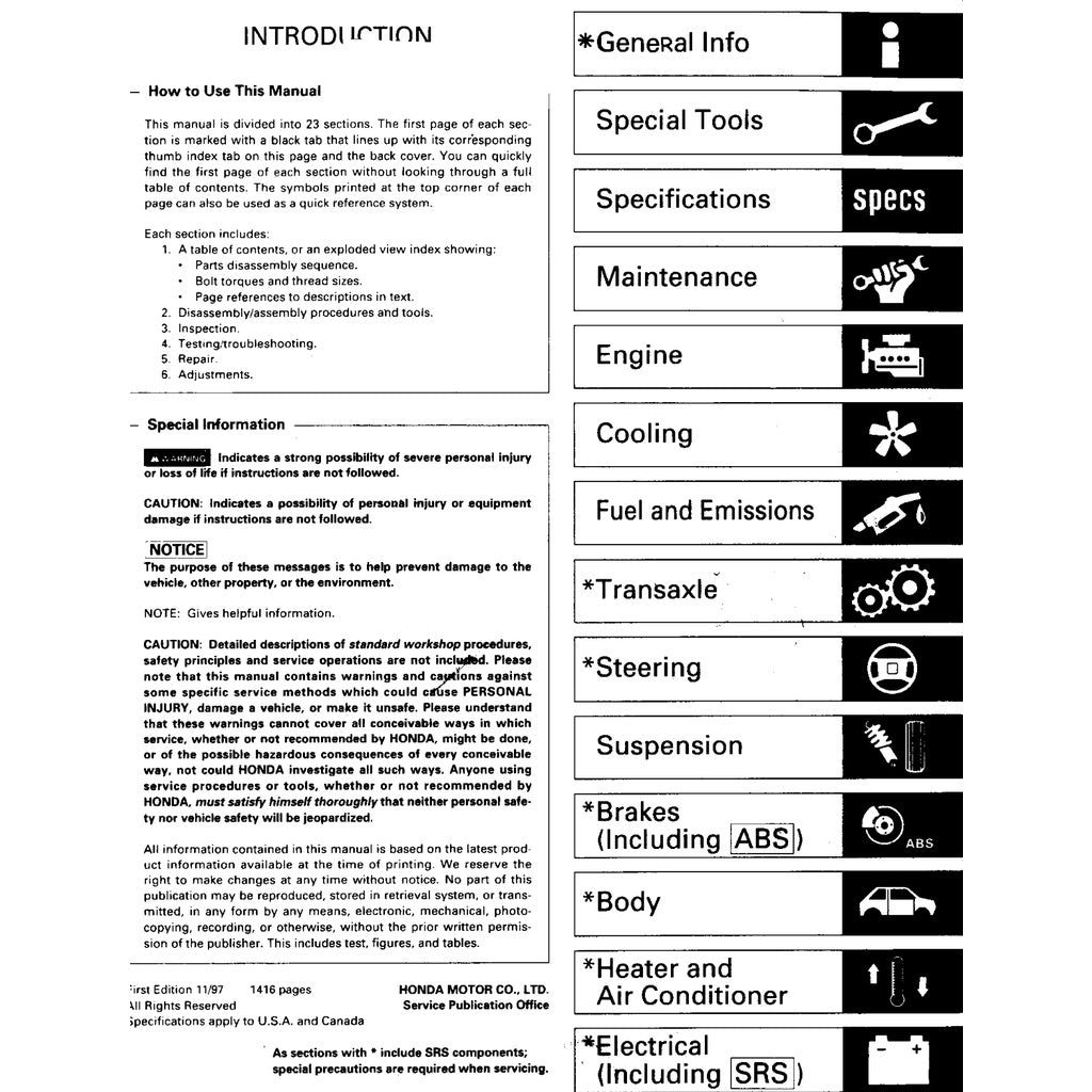 Honda INTEGRA Acura DB DC 1993-2001 Full Manual Set – Repair & Maintenance Manual and Supplement Type R - page 2