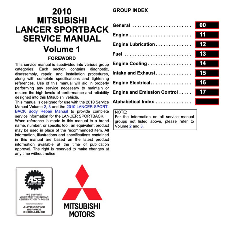 Mitsubishi LANCER SPORTBACK 2010-2012 Full Manual Set – Repair & Maintenance Manual - page 9