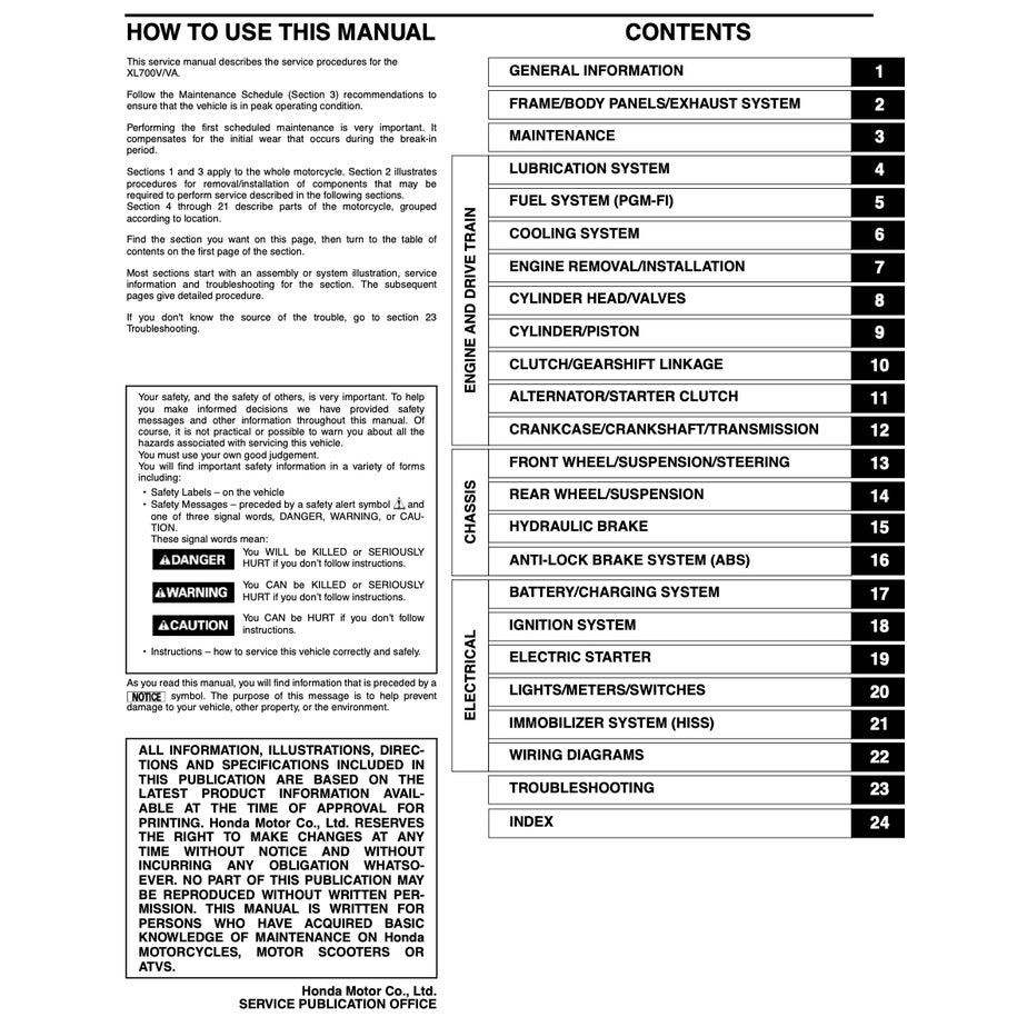Honda TRANSALP XL700V/VA 2008-2022 Full Manual Set – Repair & Maintenance Manual and Spare Parts Catalog and User Handbook - page 2