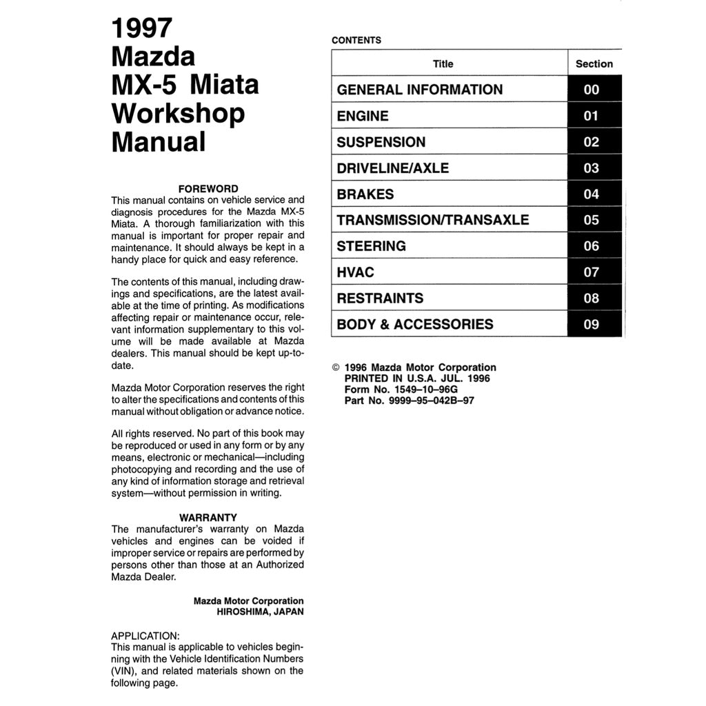 Mazda MX-5 MIATA NA Series 1997 Full Manual Set – Repair & Maintenance Manual - page 7