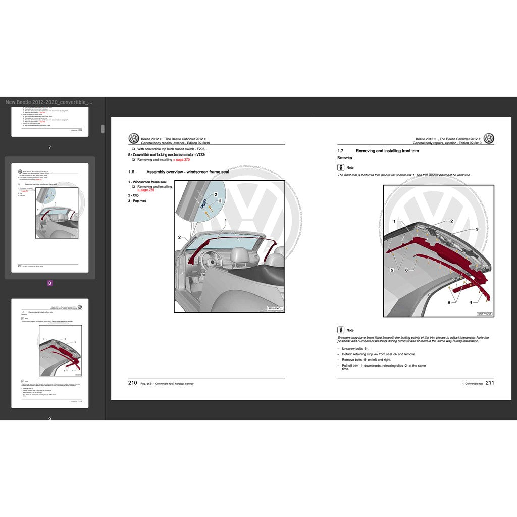 VW NEW BEETLE A5 2011-2019 Full Manual Set – Convertible Top Repair & Maintenance Manual - page 5