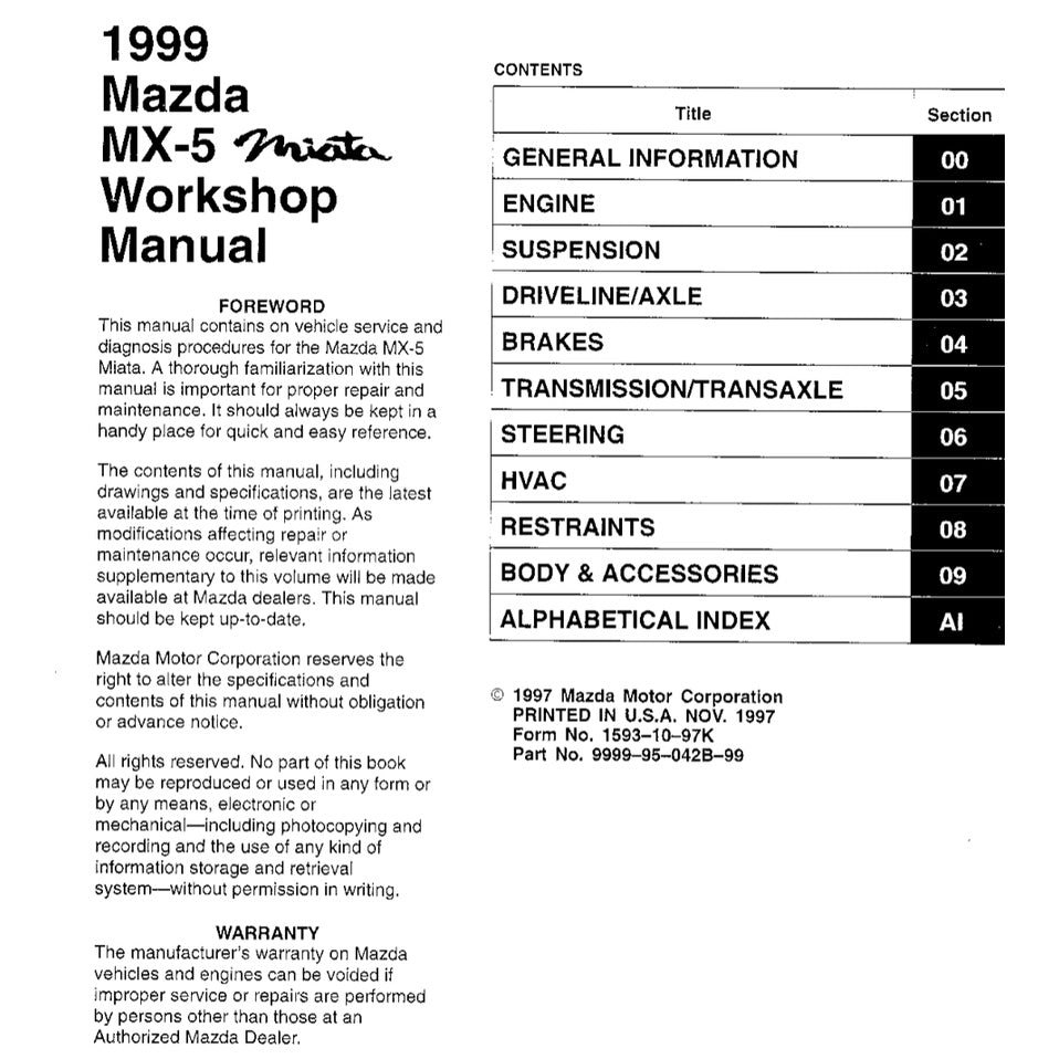 Mazda MX-5 MIATA NB Series 1999-2004 Full Manual Set – Repair & Maintenance Manual - page 8