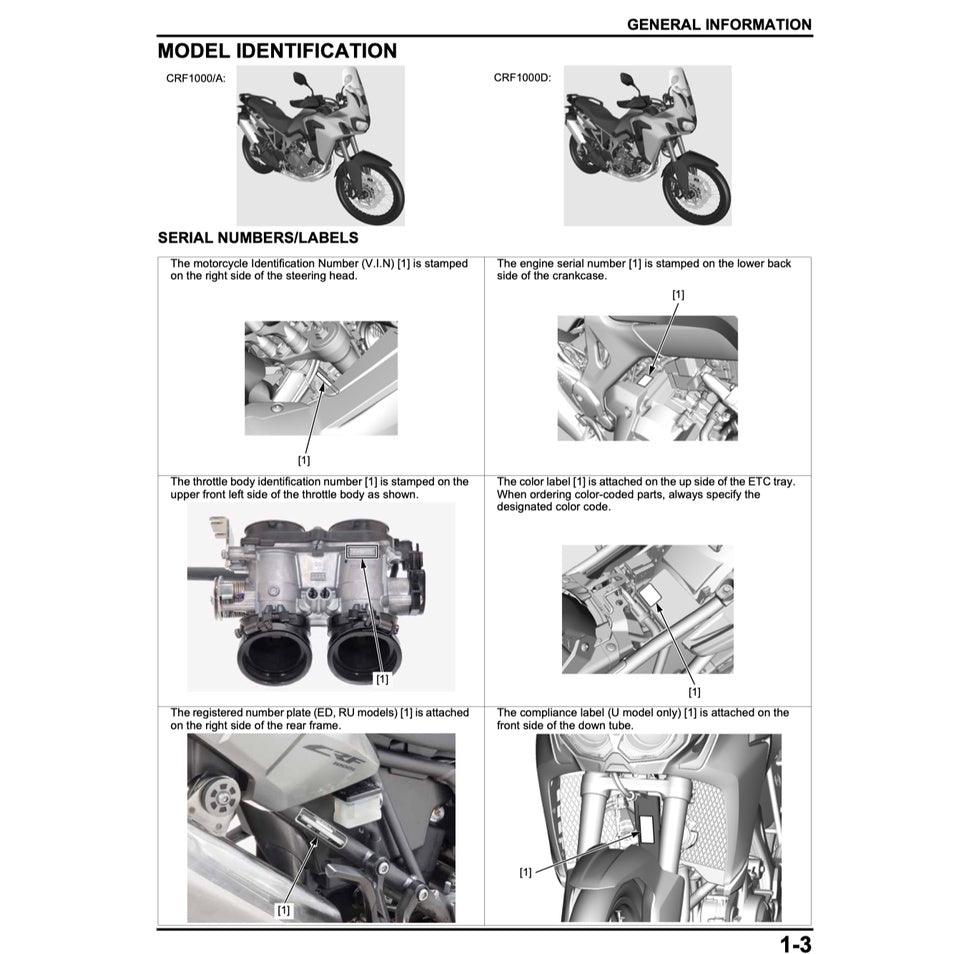 Honda AFRICA TWIN CRF 1000 A/D 2016-2020 Full Manual Set – Repair & Maintenance Manual and Spare Parts Catalog and User Handbook - page 3