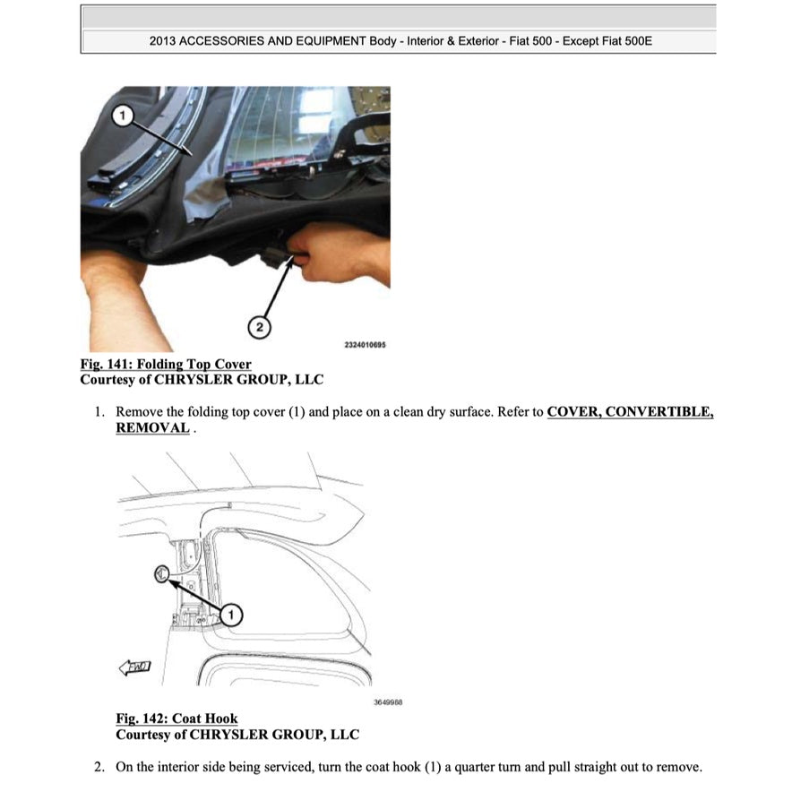 Fiat 500 C 2007-2019 Full Manual Set – Convertible Roof Service & Repair Manual - page 7