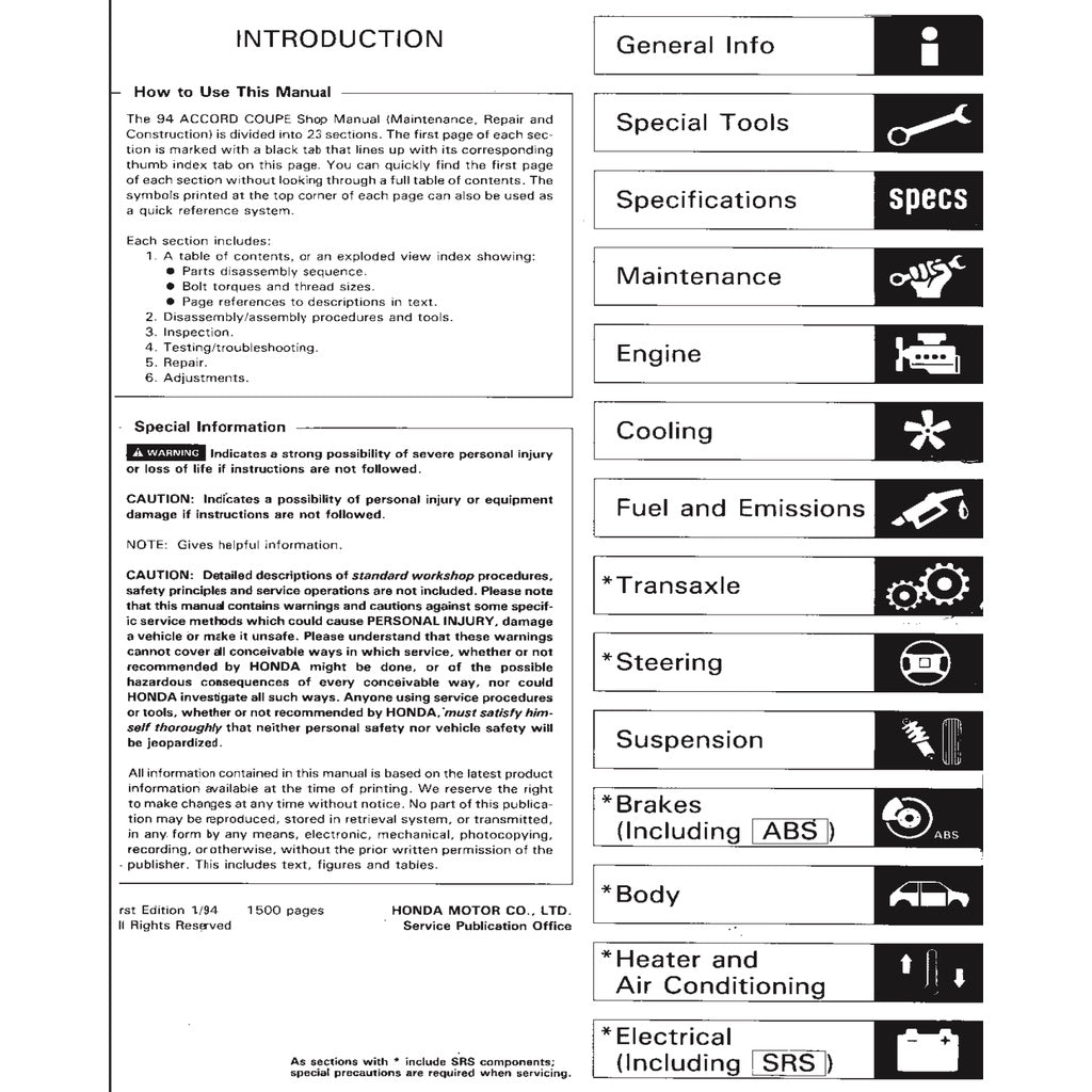 Honda ACCORD 5 CD 1993-1997 Full Manual Set – Repair & Maintenance Manual - page 2