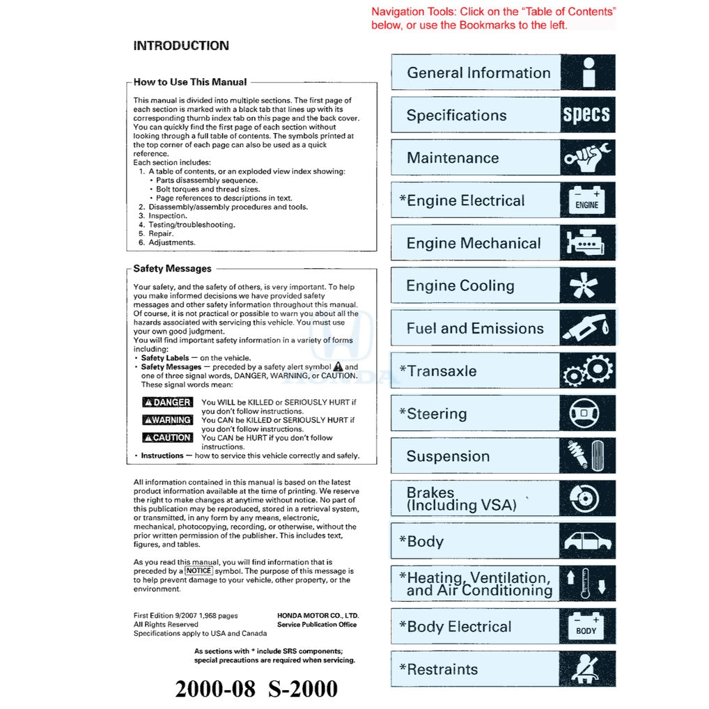 Honda S2000 AP1/AP2 1999-2008 Full Manual Set – Repair & Maintenance Manual - page 2