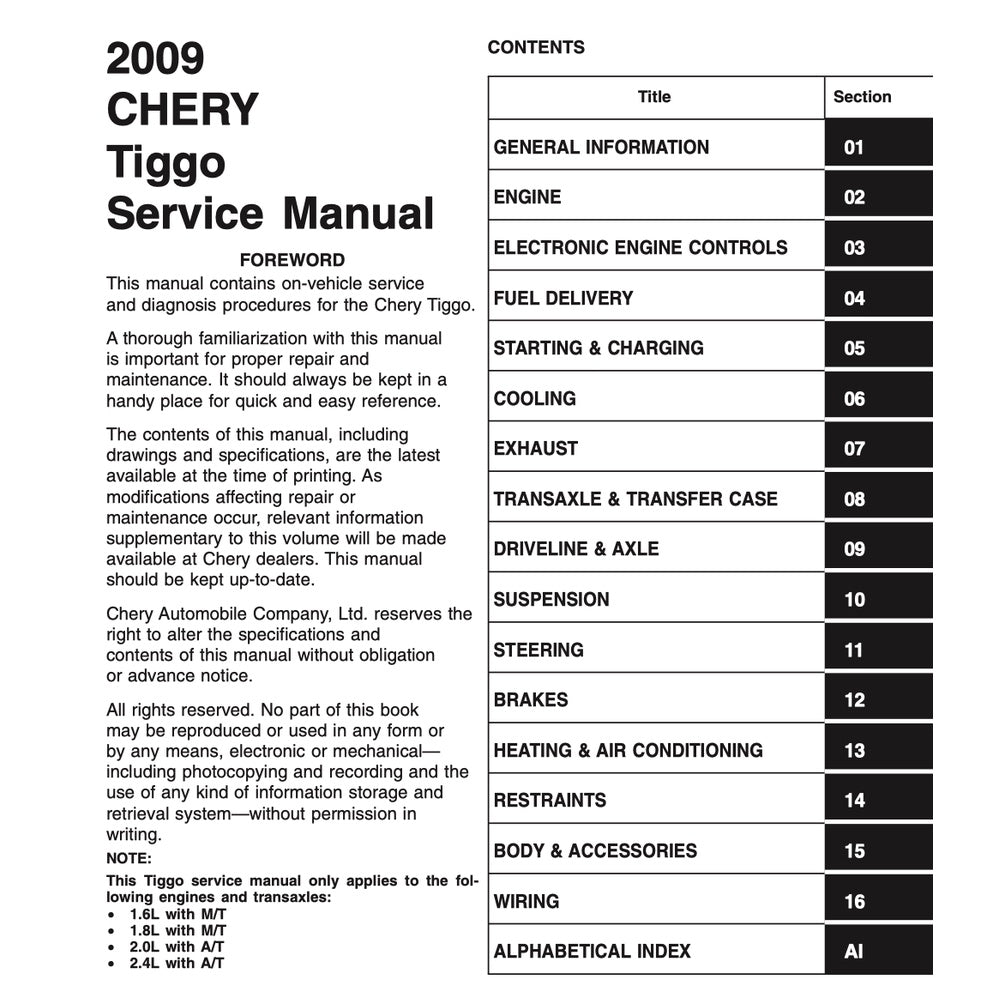 Chery TIGGO 3 2005-2010 Full Manual Set – Repair & Maintenance Manual - page 2