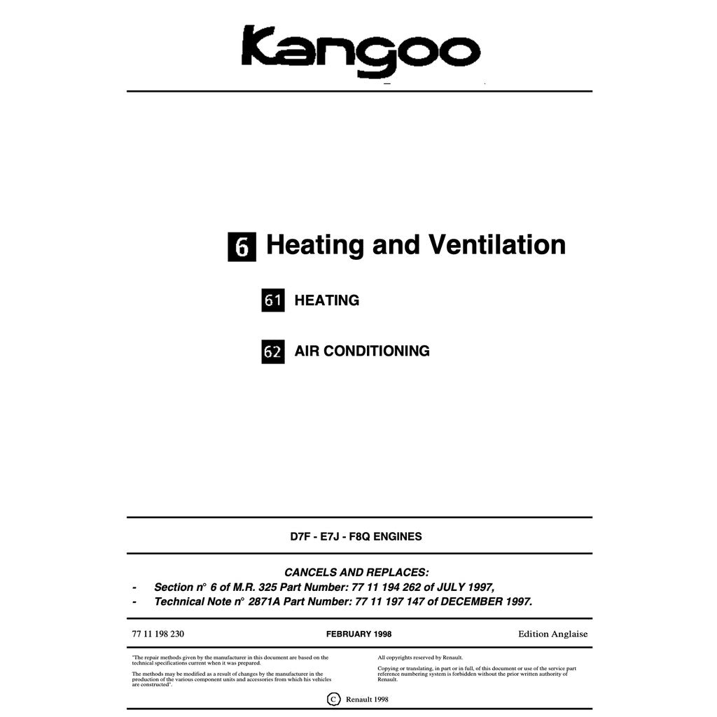 Renault KANGOO I X76 KC/KW 1997-2007 Full Manual Set – Repair & Maintenance Manual - page 9