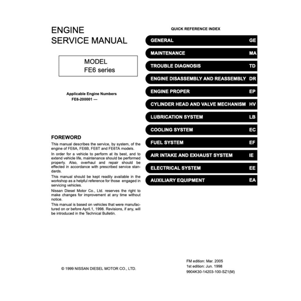 Nissan UD Diesel Engine FE6 / FE6A / FE6B / FE6T / FE6TA Service Repair Manual - page 5