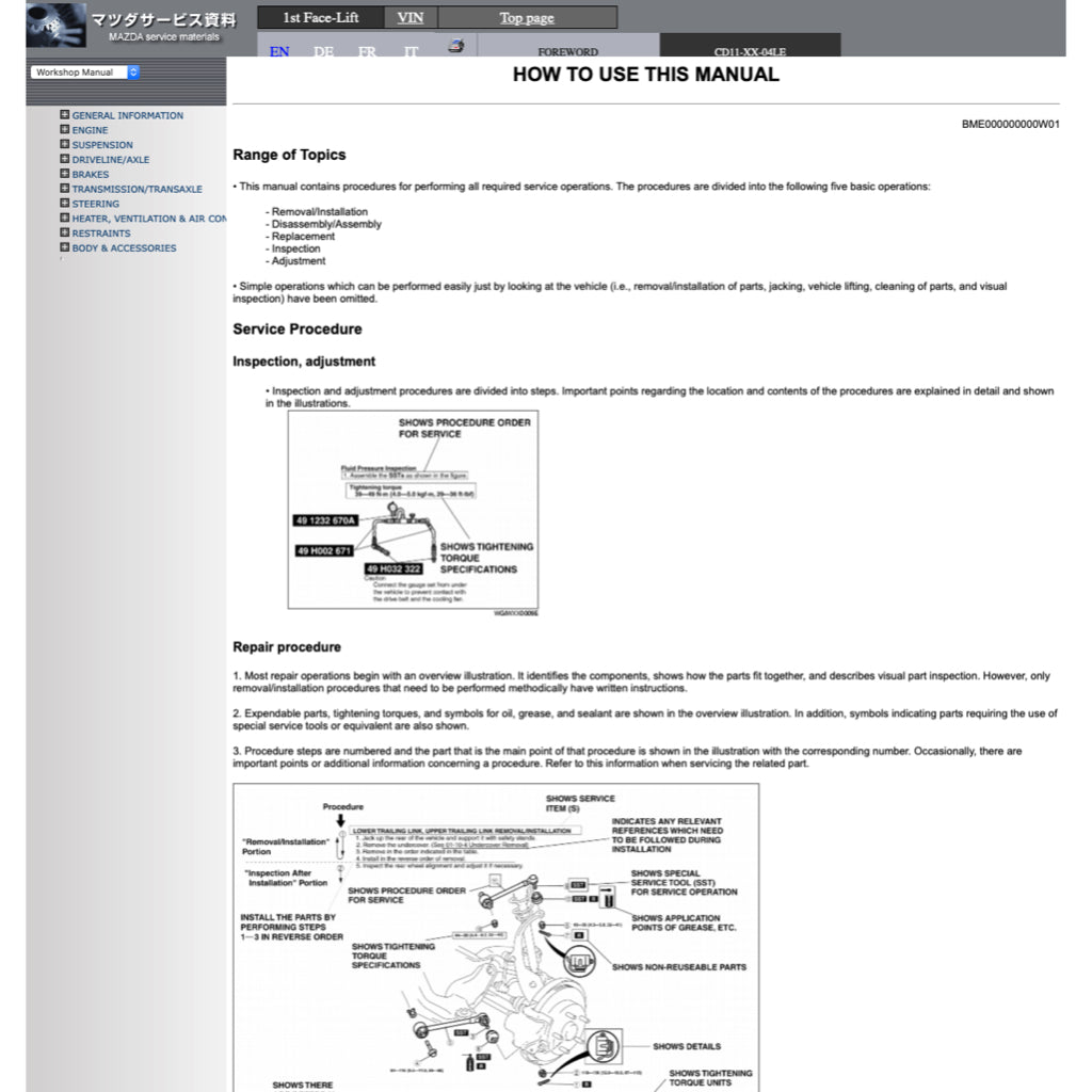 Mazda MPV PREMACY LW 1999-2006 Full Manual Set – Repair & Maintenance Manual - page 4