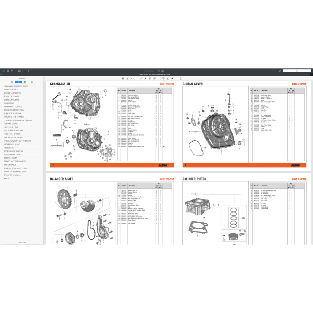 KTM DUKE 250 2015-2020 Full Manual Set – Repair & Maintenance Manual and Spare Parts Catalog and User Handbook - page 8