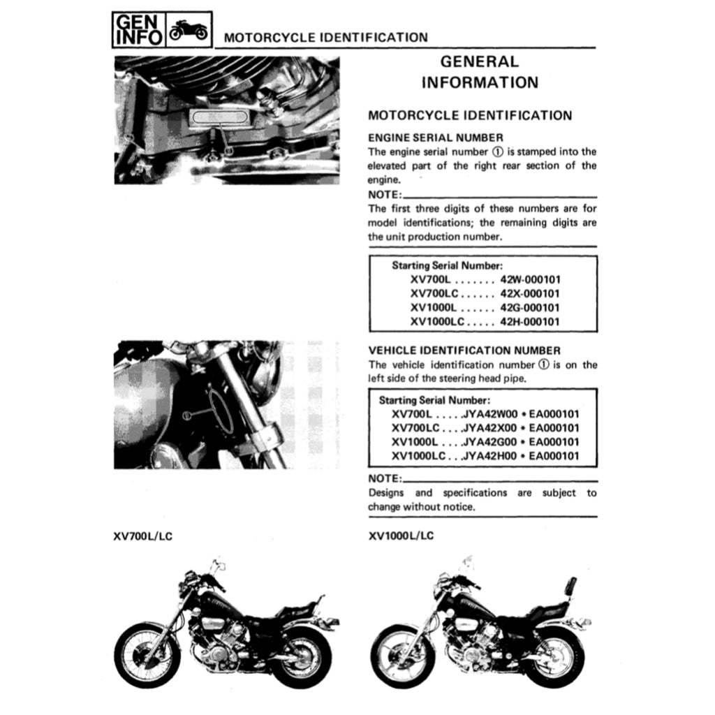 Yamaha VIRAGO XV 700/750/1000/1100 1985-1999 Full Manual Set – Repair & Maintenance Manual and User Handbook - page 3