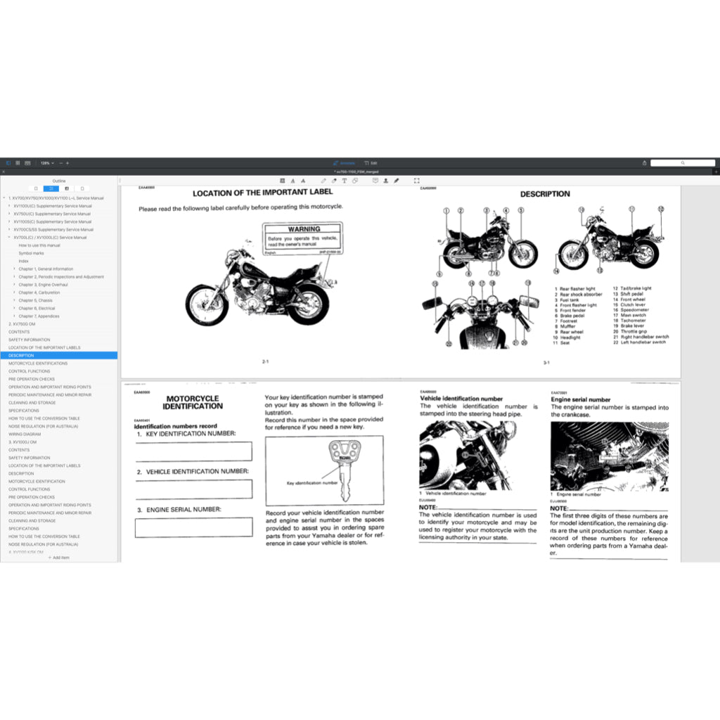 Yamaha VIRAGO XV 700/750/1000/1100 1985-1999 Full Manual Set – Repair & Maintenance Manual and User Handbook - page 7