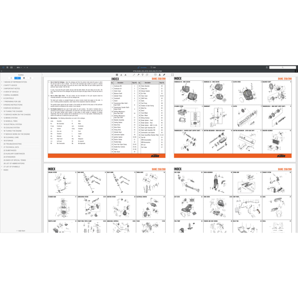 KTM DUKE 250 2015-2020 Full Manual Set – Repair & Maintenance Manual and Spare Parts Catalog and User Handbook - page 7