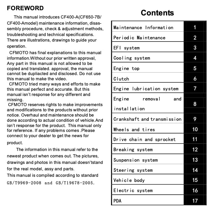CFMoto 650NK CF650-7B 2017-2022 Full Manual Set – Repair & Maintenance Manual and Spare Parts Catalog and User Handbook - page 2