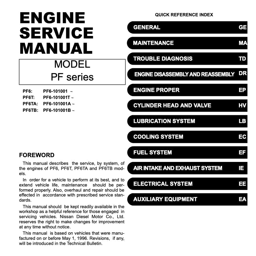 Nissan UD Diesel Engine PF6/PF6T/PFT6TA/PF6TB/PF6TC Service Repair Manual - page 3