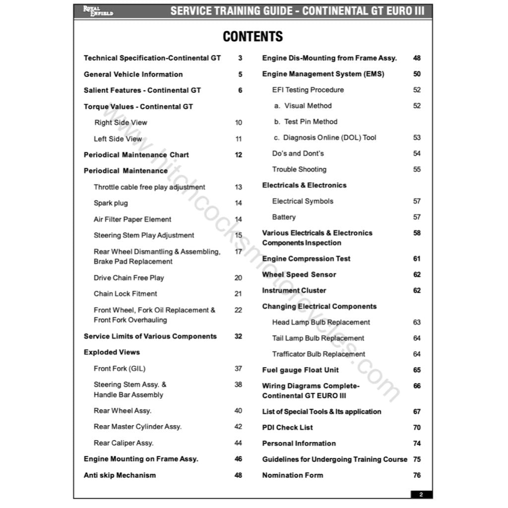 Royal Enfield CONTINENTAL GT 535 2013-2016 Full Manual Set – Repair & Maintenance Manual and Spare Parts Catalog and User Handbook - page 2
