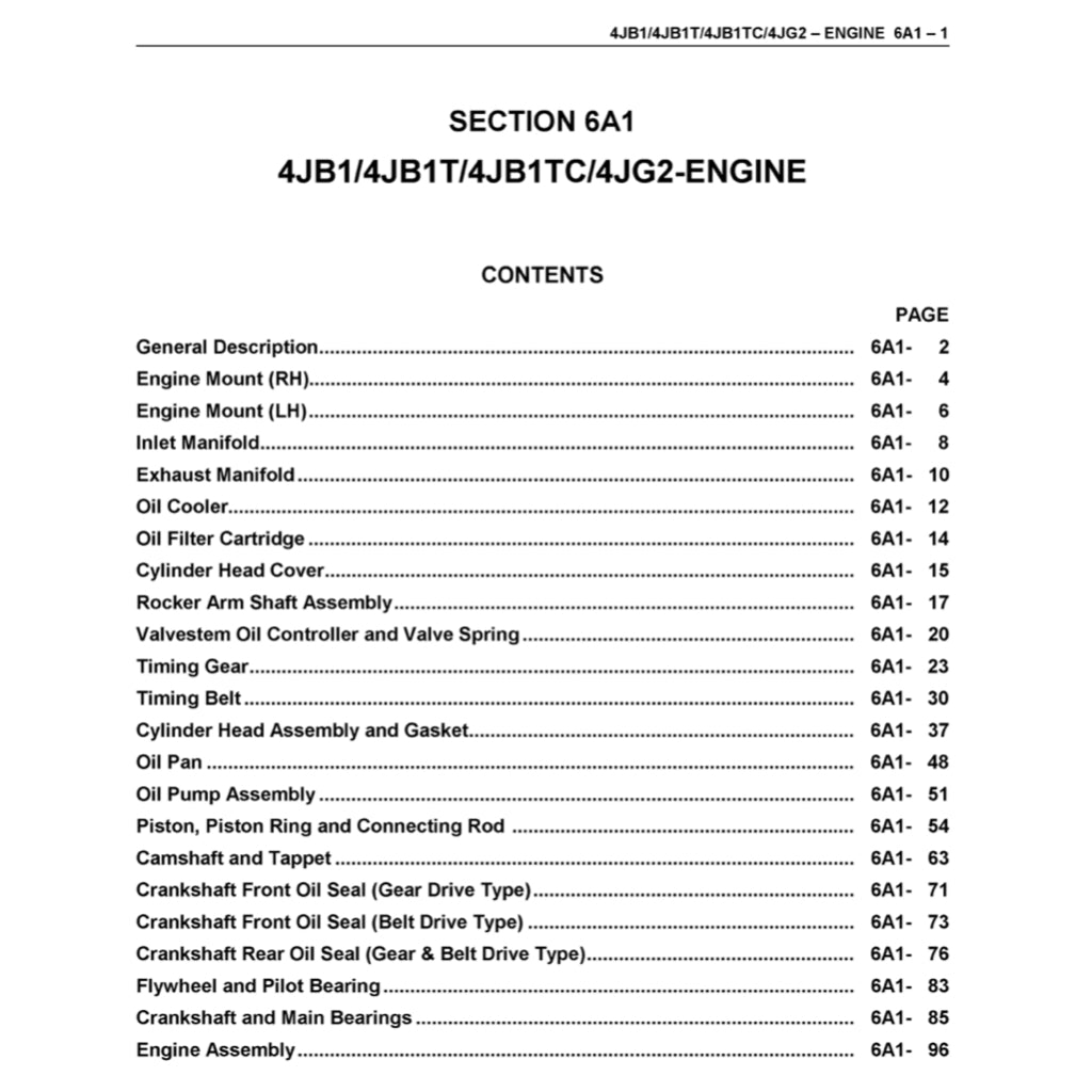 Isuzu Engine 4J Series B1/B1T/B1TC/G2 Full Manual Set – Repair & Maintenance Manual - page 7
