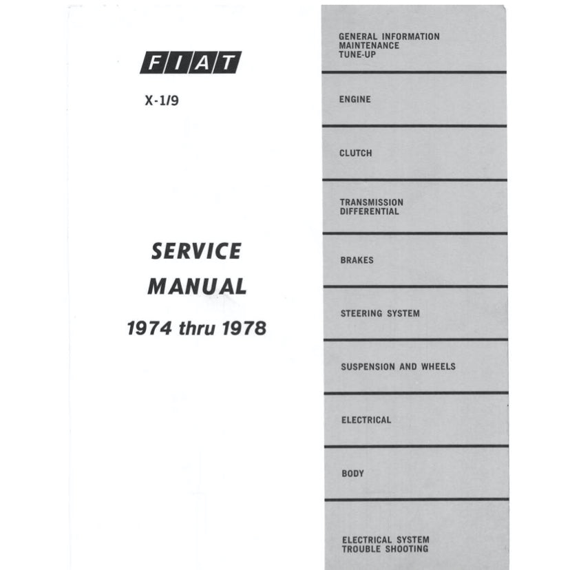 Fiat X-1/9 1974-1989 Full Manual Set – Repair & Maintenance Manual and Spare Parts Catalog - page 2