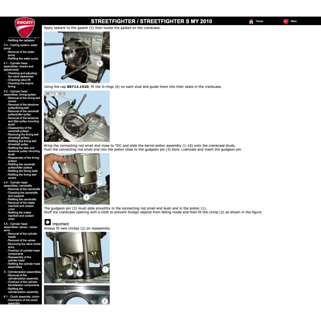 Ducati STREETFIGHTER/S 1098 / 848 2009-2015 Full Manual Set – Repair & Maintenance Manual and Spare Parts Catalog and User Handbook - page 7