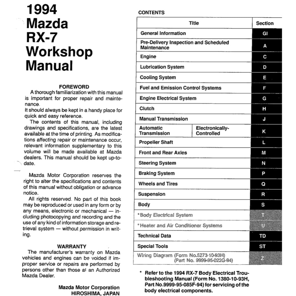 Mazda RX-7 FD 1993-1997 Full Manual Set – Repair & Maintenance Manual and Wiring Diagram and Electrical TROUBLESHOOTING Manual - page 2