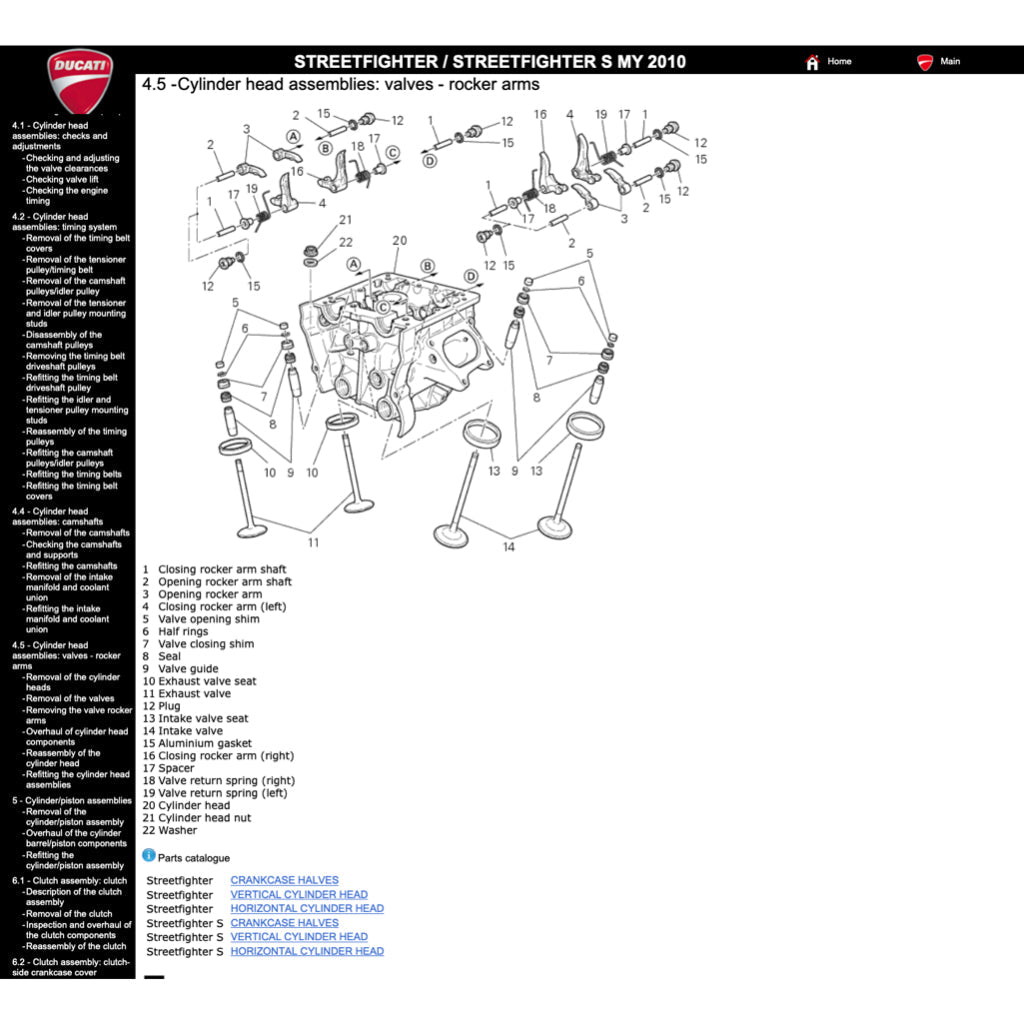 Ducati STREETFIGHTER/S 1098 / 848 2009-2015 Full Manual Set – Repair & Maintenance Manual and Spare Parts Catalog and User Handbook - page 6